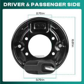 Brake shoes with retainers and dust cover from the Drive Up replacement kit.