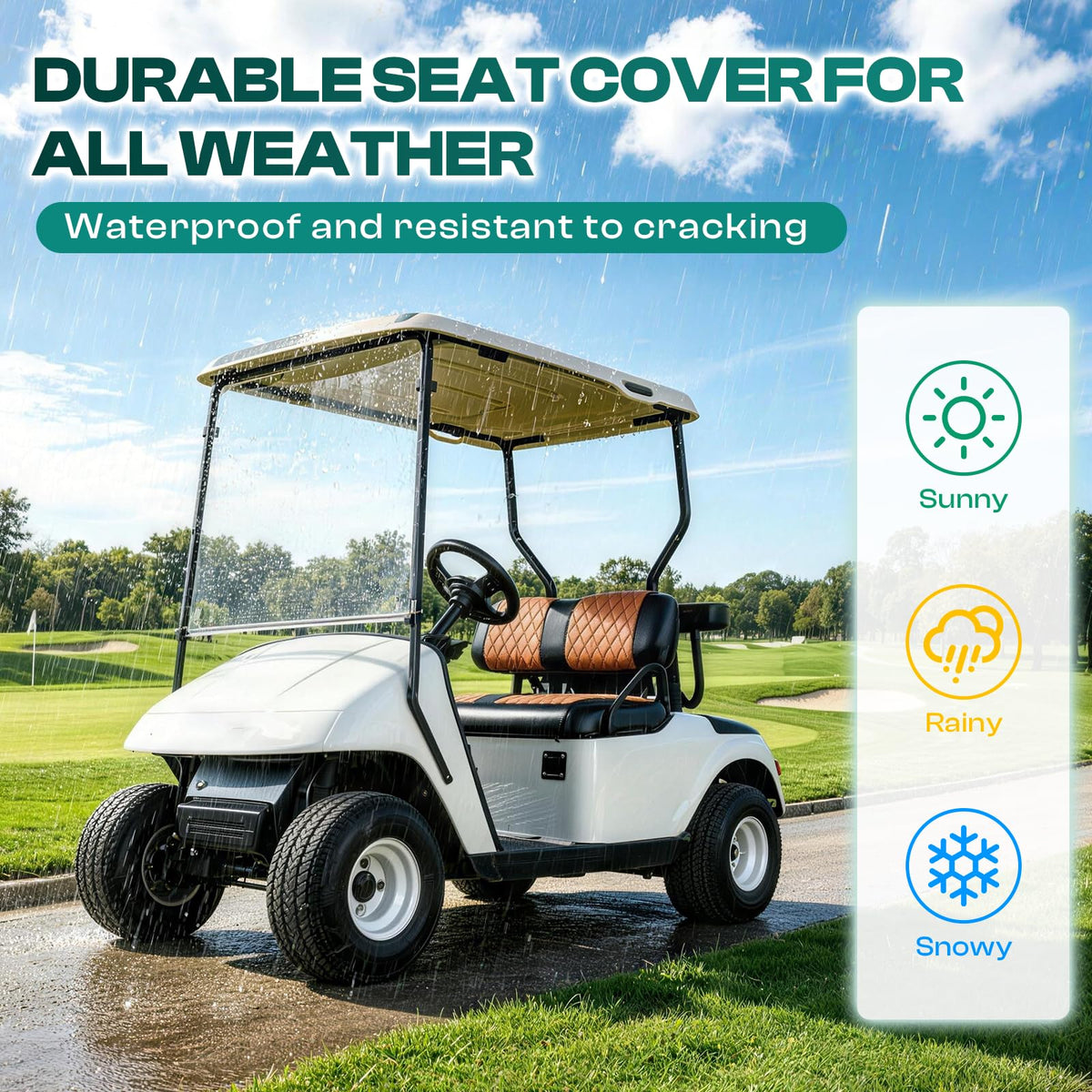 Drive Up brown leather seat cover back with diamond stitching, enhances rear seat durability.