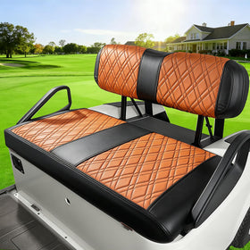Drive Up brown leather seat cover with diamond front, adds premium style and protection.