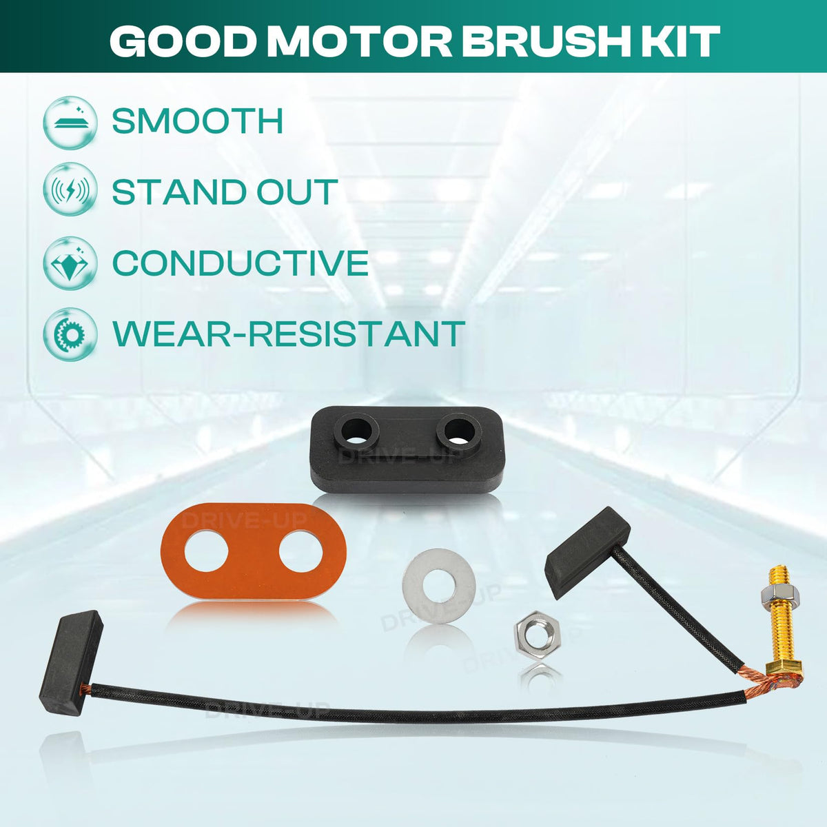 Drive Up brush kit components displayed for simple golf-cart maintenance.