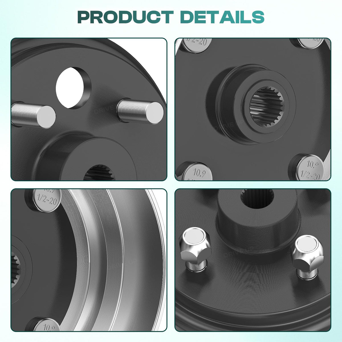Drive Up two‑pack includes castellated nut and thick washer for secure fit.