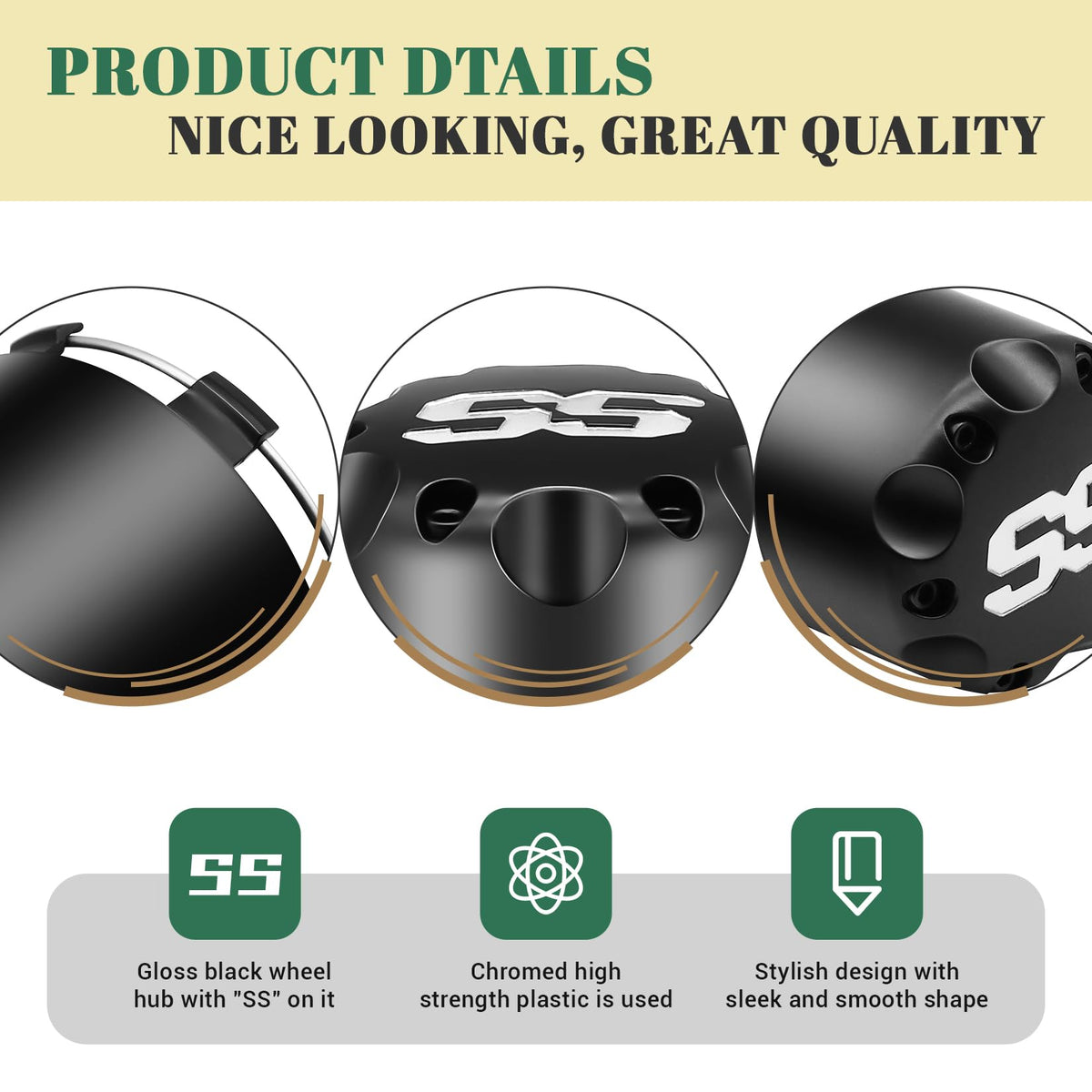DRIVE UP center cap installed on a golf cart wheel with tool-free snap-on installation.