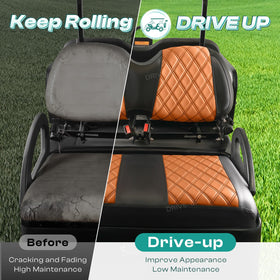Drive Up Club Car Diamond seat cover backrest highlights 3D diamond stitching for style.