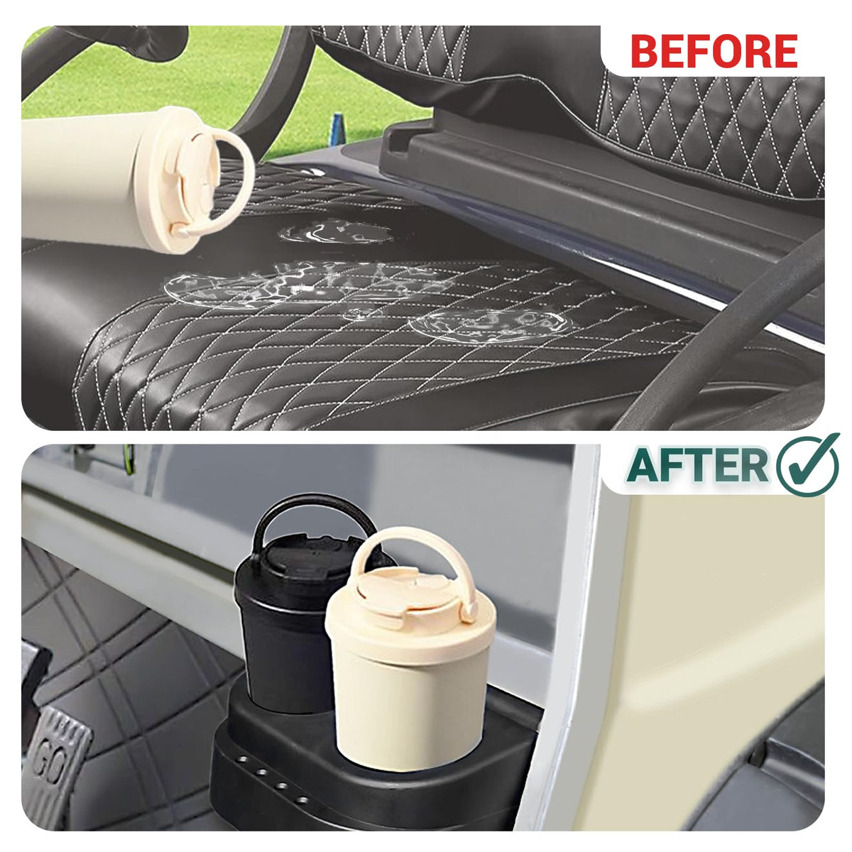 DRIVE UP Club Car DS cup holder skeleton design prevents pooling