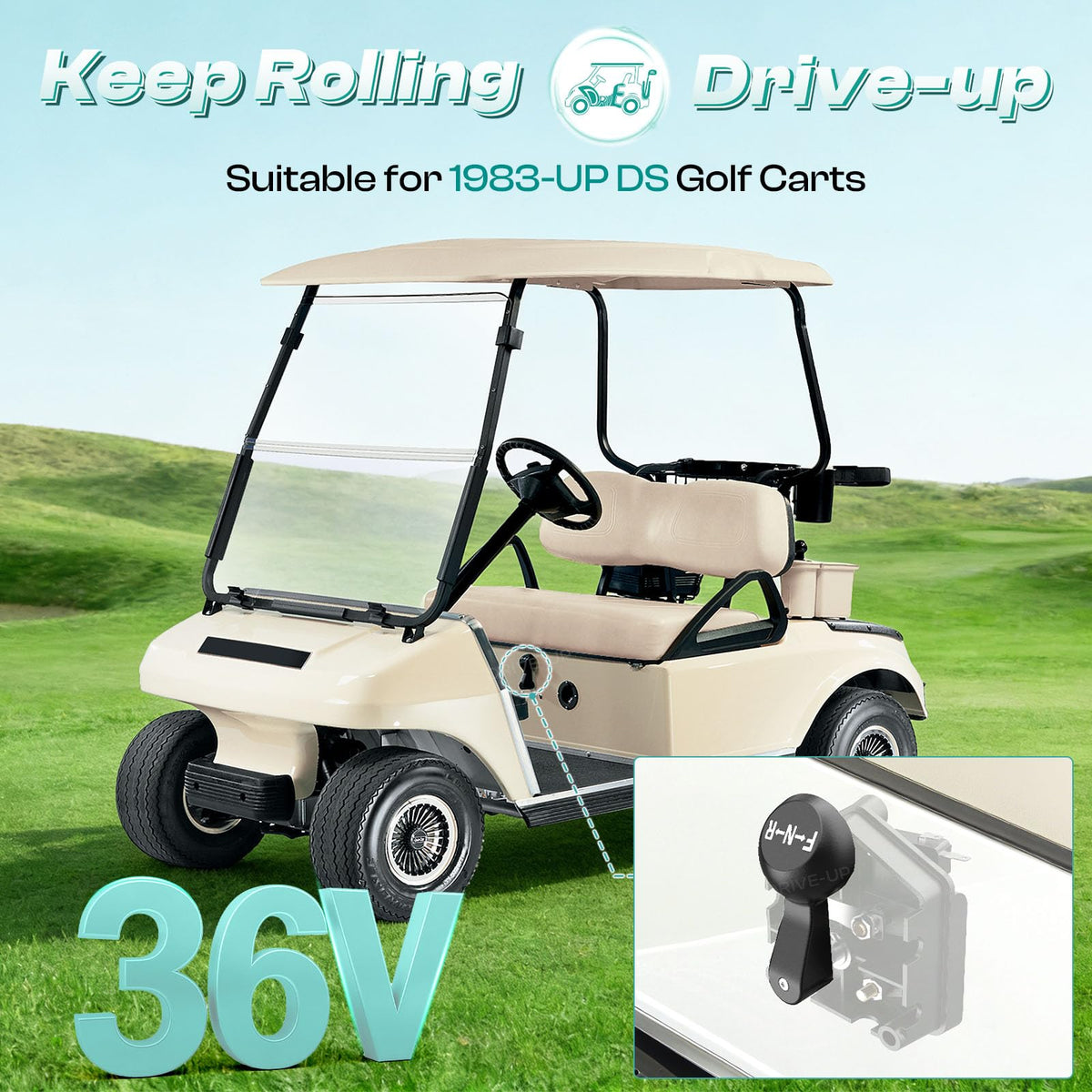 Drive Up Club Car DS forward-reverse switch with handle showcasing easy grip replacement.