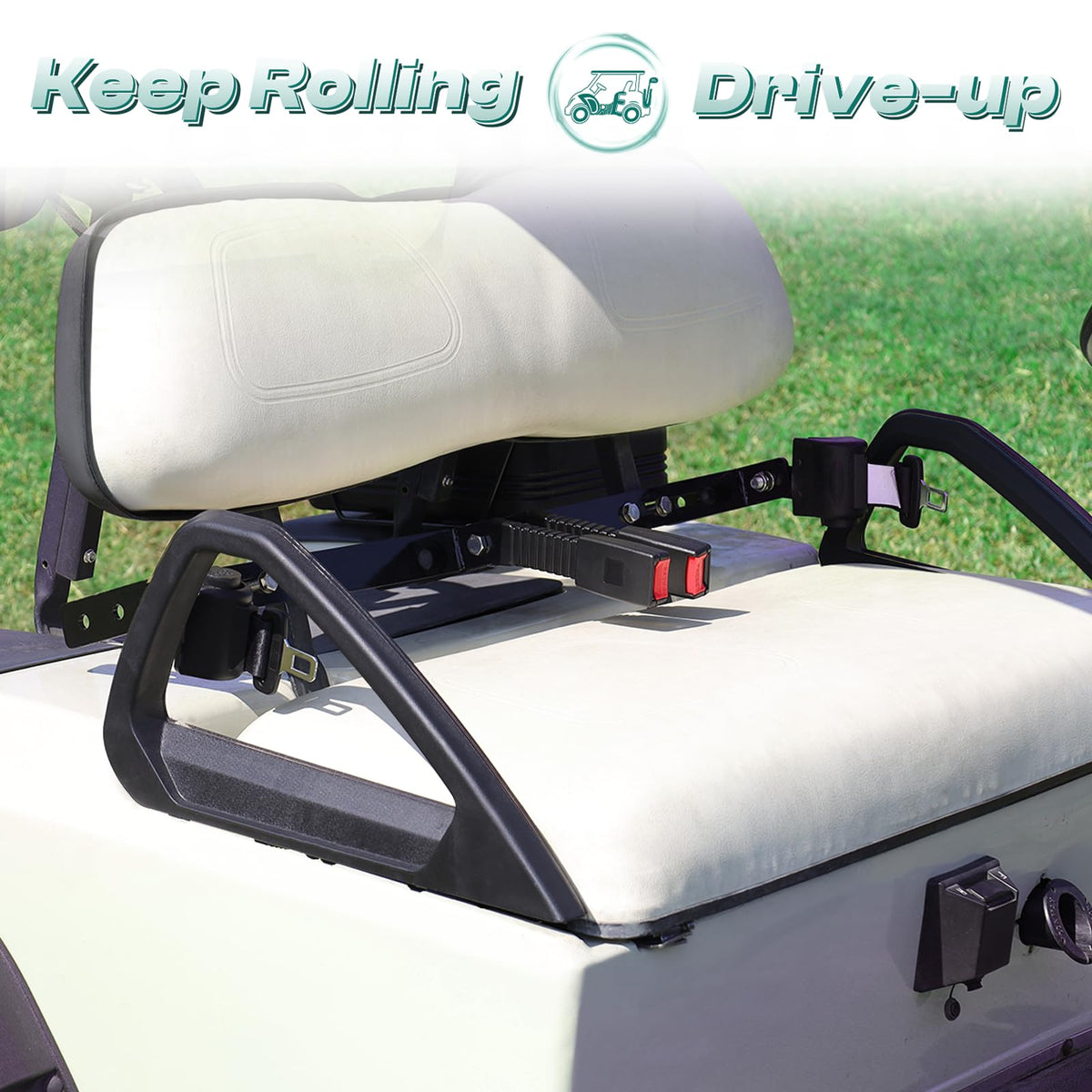 DRIVE UP Club Car DS right armrest hip restraint enhances comfort on rough roads.
