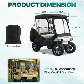 Drive Up Club Car enclosure durable materials guard against rain, snow, UV rays, and debris.