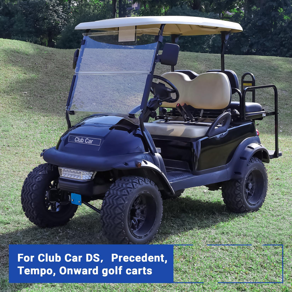 Drive Up ready-to-use message holder strip installed on a Club Car