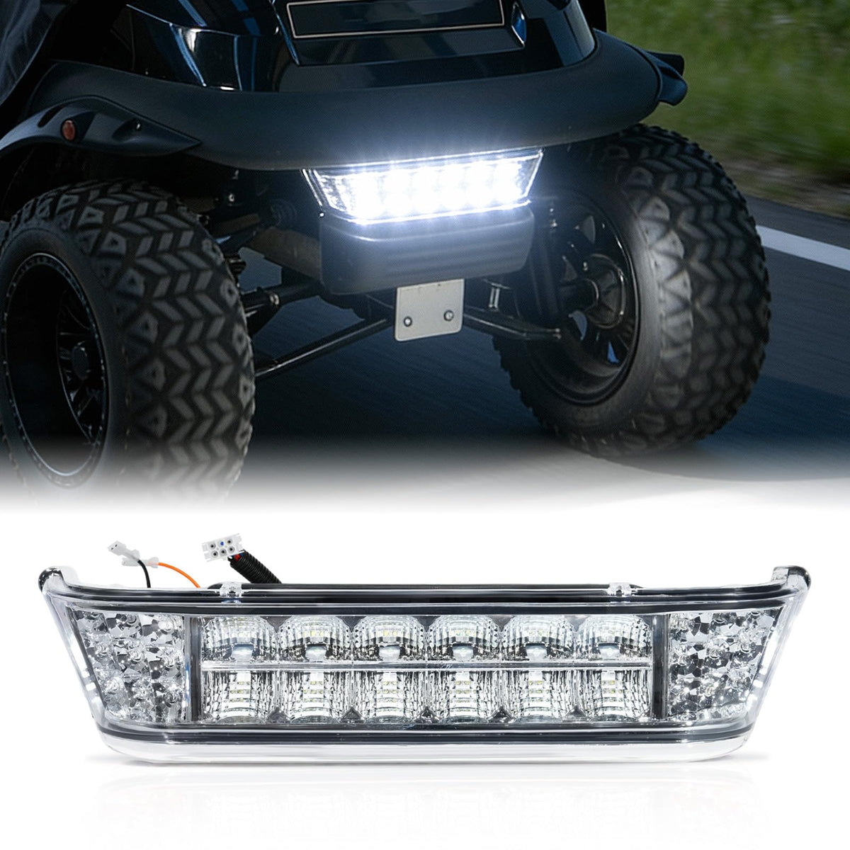 DRIVE UP Club Car Precedent LED headlight bar front view improves nighttime visibility.