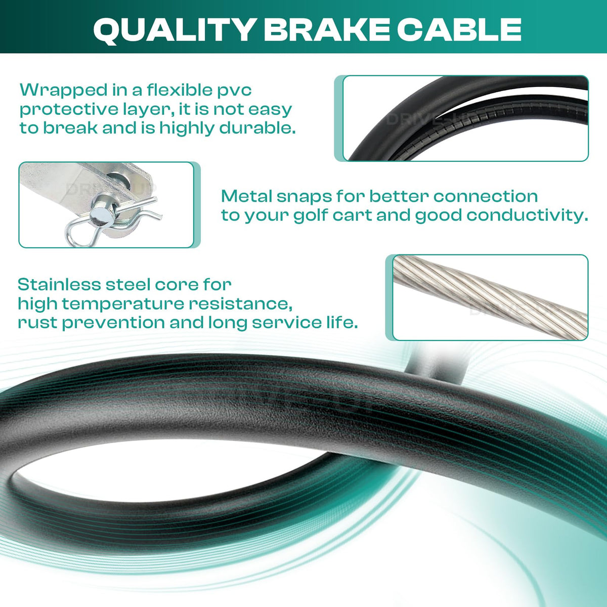 DRIVE UP Club Car Precedent passenger-side brake cable for balanced braking