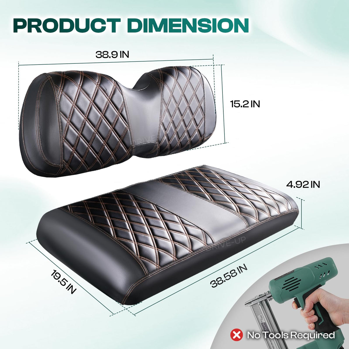 Brown stitching and diamond texture detail on DRIVE UP seat cover for Club Car Precedent