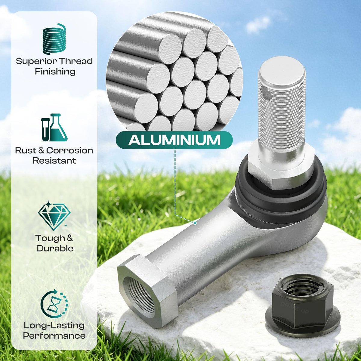 Drive Up Tempo right-thread tie rod end for reliable golf cart performance.