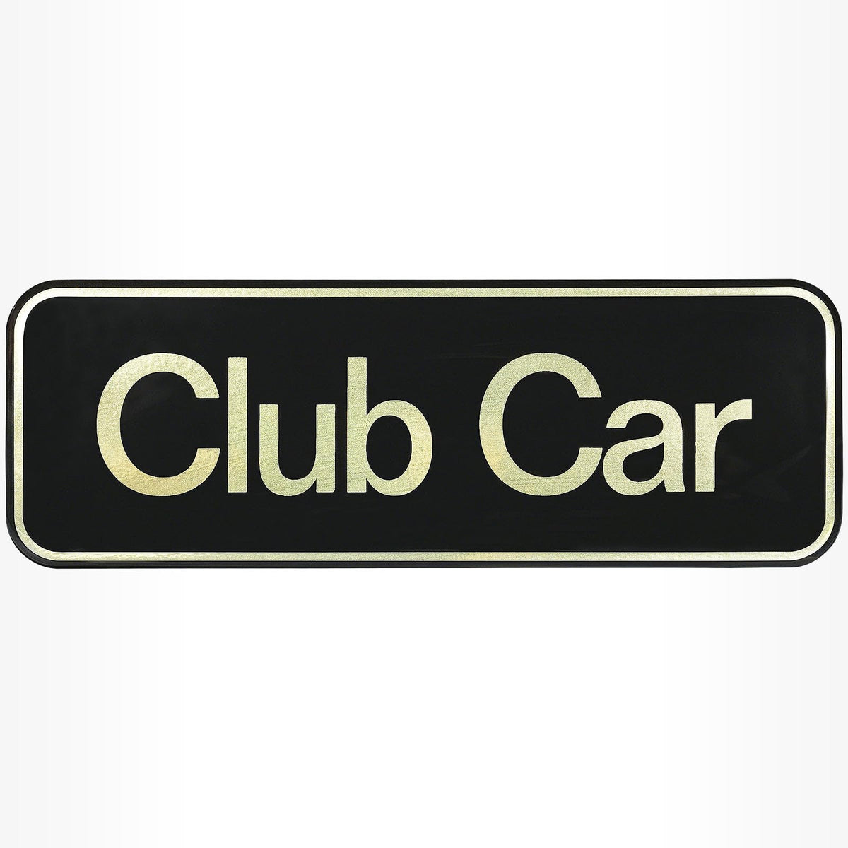 Drive Up Club Car Tempo name plate in black gold front view enhances cart identification.