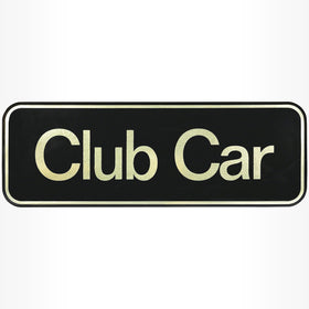 Drive Up Club Car Tempo name plate in black gold front view enhances cart identification.