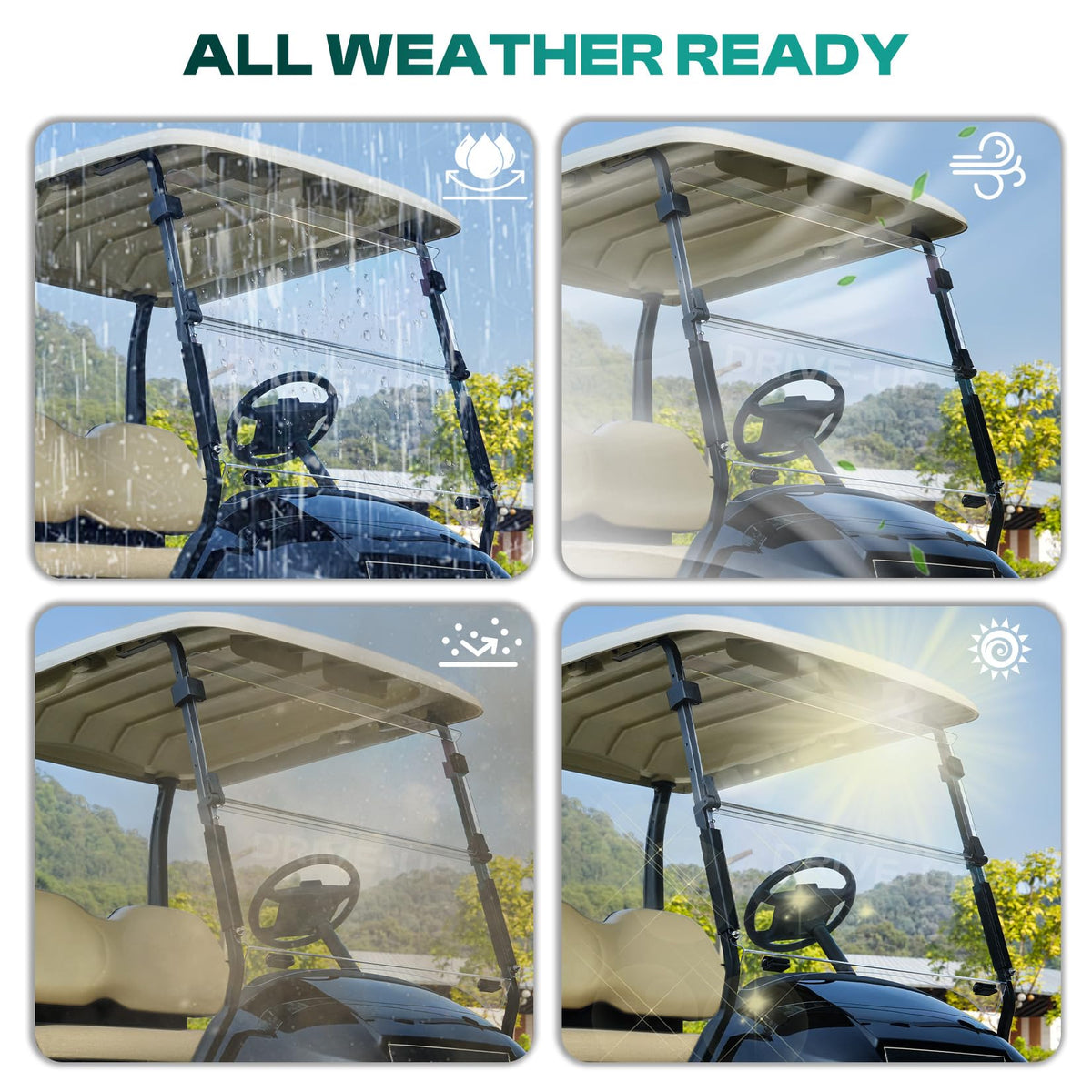 DRIVE UP Club Car windshield anti-glare surface for clearer view
