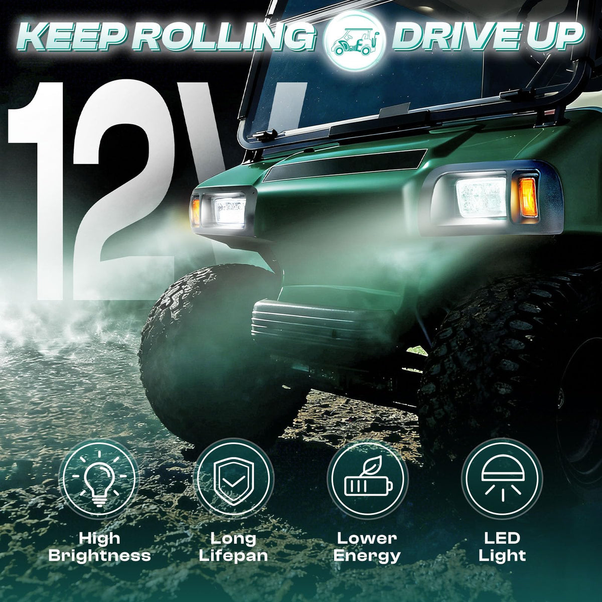 Drive Up Club Car DS headlight side view compact design