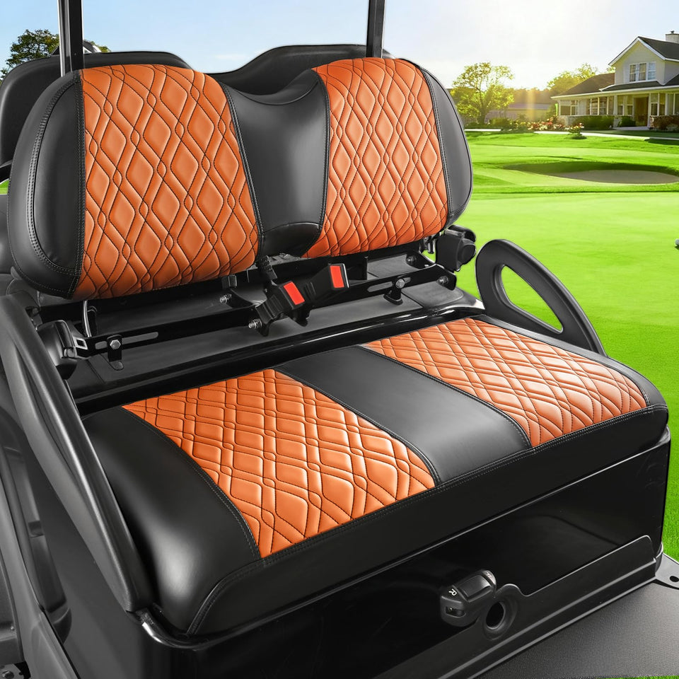 Drive Up Club Car Precedent front seat cover in brown diamond stitching offers stylish protection.