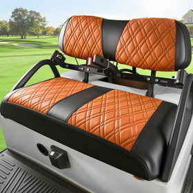 DRIVE UP diamond cross seat cover front view in brown with black stitching for durable interior protection