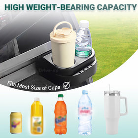 Drive Up DS cup holder installation guide mockup shows simple two-step setup.