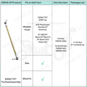 Durable aluminum alloy construction of DRIVE UP EZGO tie rod.