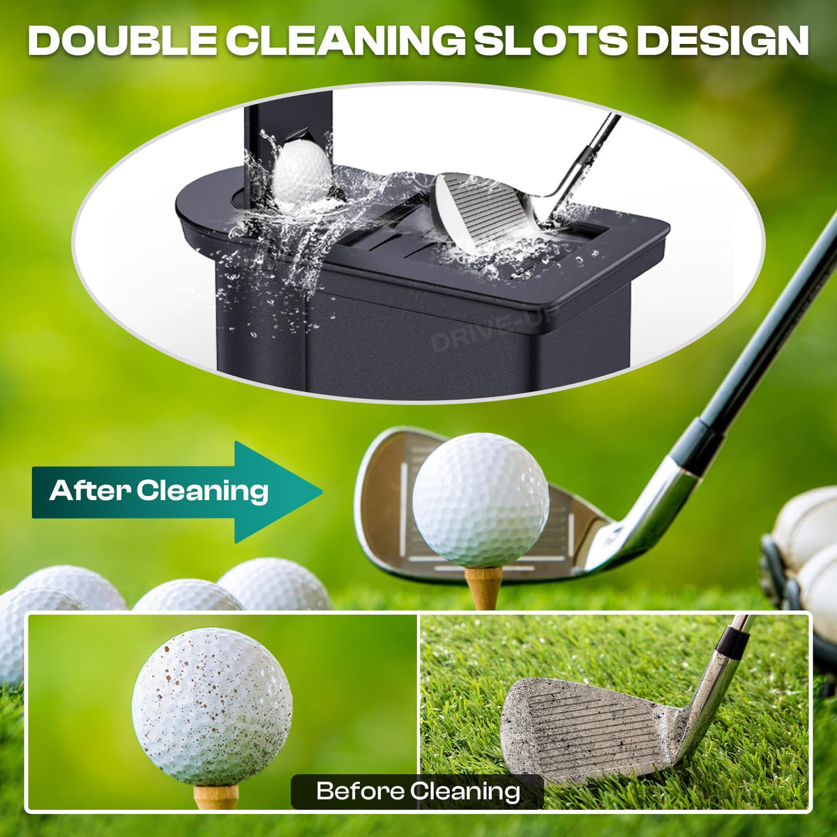 Drive Up durable bristles clean grooves and club faces efficiently.