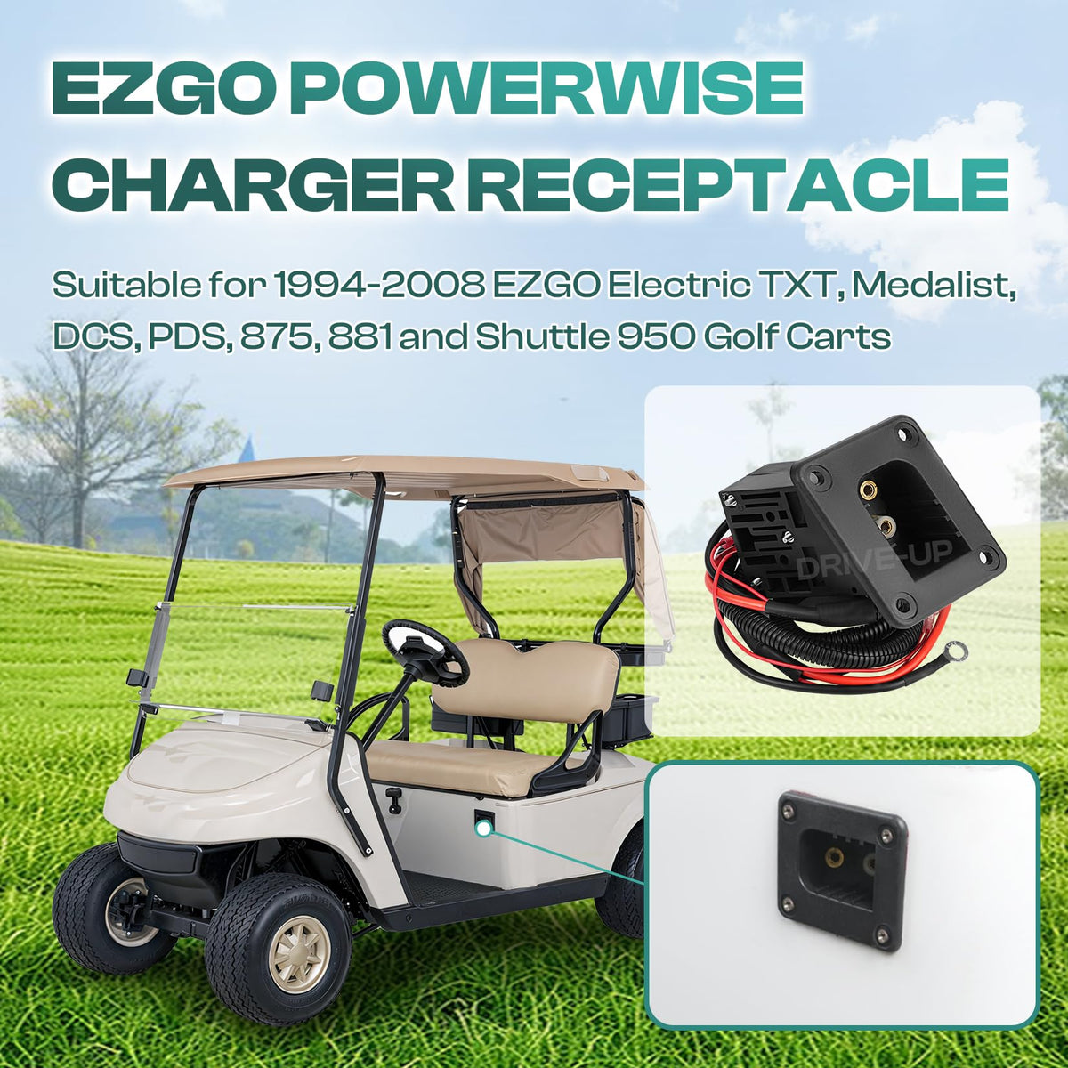 Drive Up EZGO changer receptacle connection pins exposed for secure electrical contact