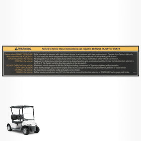 Drive Up EZGO instrument panel sticker clearly displays essential operating instructions