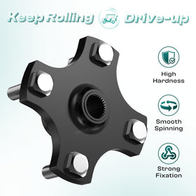 Drive Up EZGO RXV rear hub flange plate side view highlights secure attachment during bumpy rides.