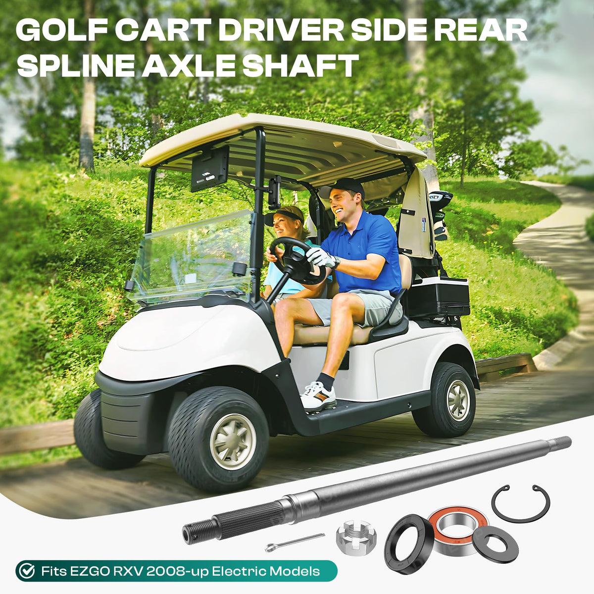Drive Up EZGO RXV rear axle length reference 24-5in for compatibility.