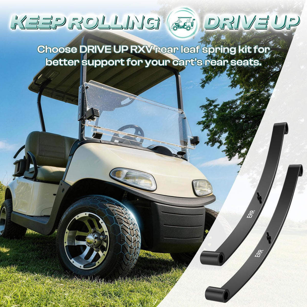 Drive Up EZGO RXV kit includes springs and bushings for improved suspension.