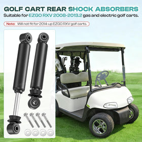 DRIVE UP EZGO RXV rear shock assembly closeup reveals durable metal components for long-lasting performance.