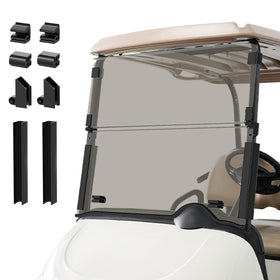 DRIVE UP EZGO RXV windshield offers wide, clear view with wind and debris protection.