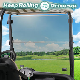 DRIVE UP EZGO RXV windshield reduces glare for sunny golf cart rides.