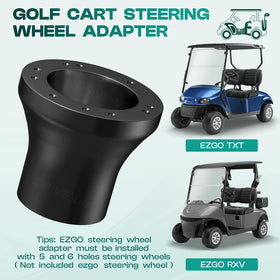 Drive Up EZGO steering wheel adapter installed with 5- and 6-hole wheels for quick setup.