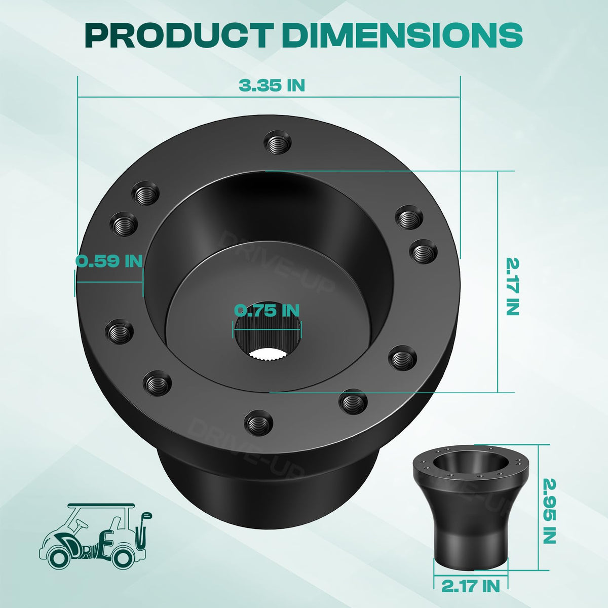 Drive Up steering wheel adapter packaging shows 1× adapter with quick-install hardware.