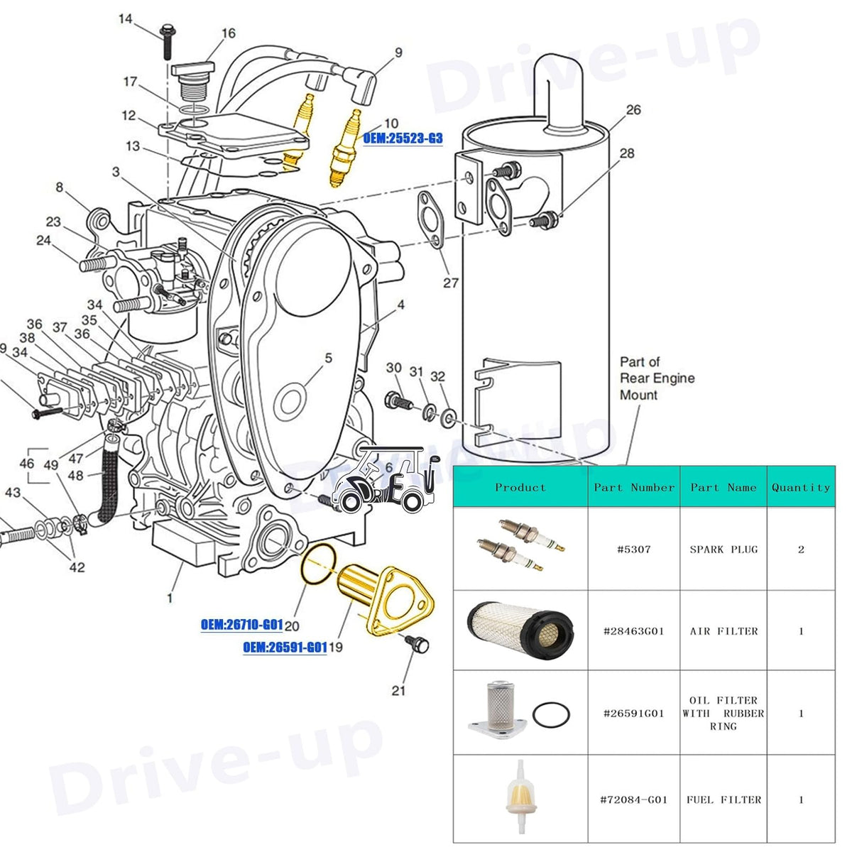 Drive Up EZGO tune up kit instruction card guides DIY maintenance