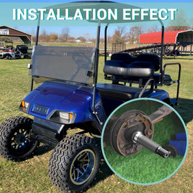 Close-up of Drive Up EZGO TXT axle showing 23-7-8 inches length