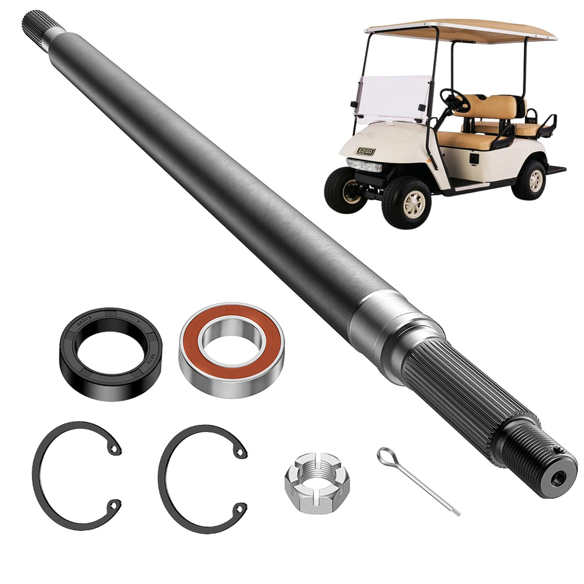 Drive Up EZGO TXT driver-side axle, 23-7-8 inches, for improved front-end stability