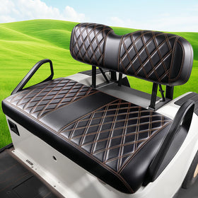 DRIVE UP EZGO TXT front seat cover in diamond leather with brown stitching.