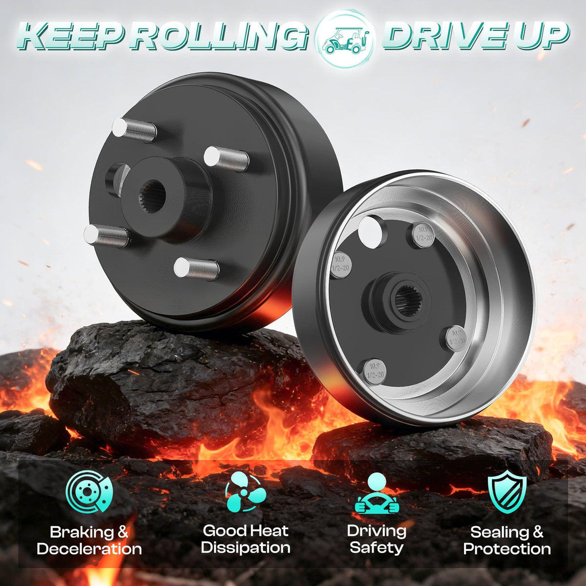 Drive Up EZGO TXT hub drum with star spline for accurate alignment.