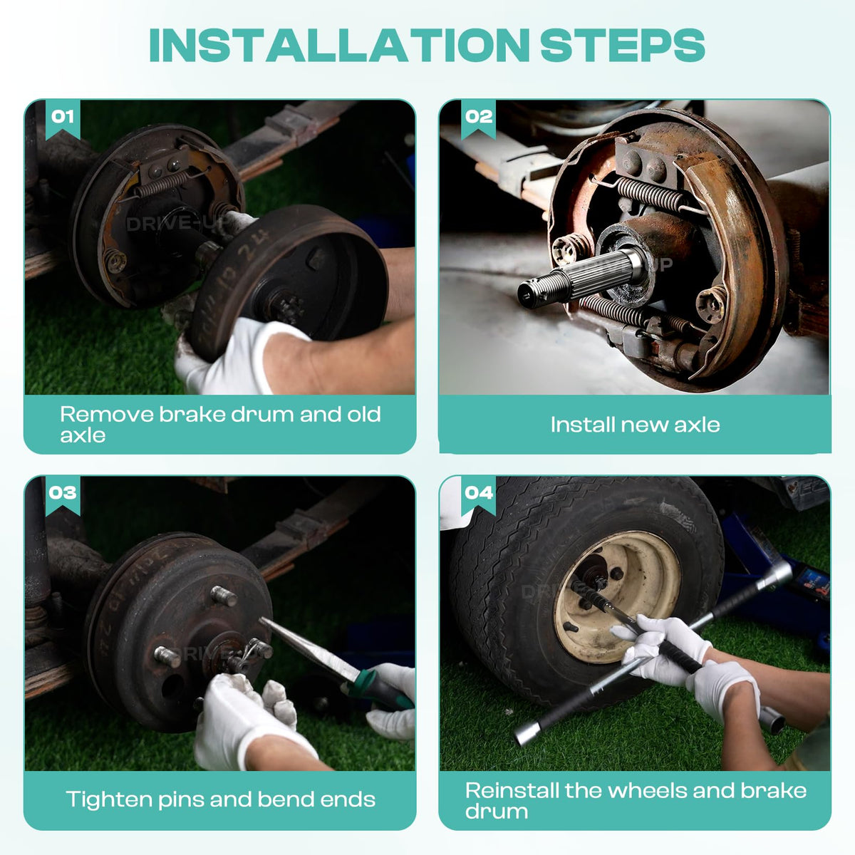Drive Up EZGO TXT rear splined axle installation parts kit visible components.