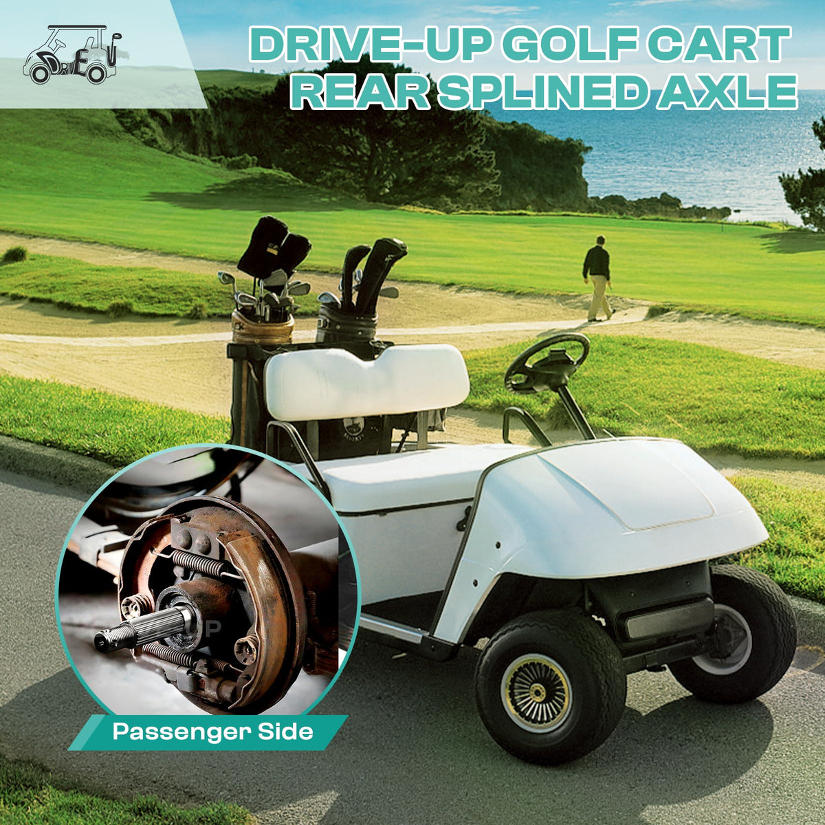 Drive Up EZGO TXT rear splined axle, OEM 20377-G12 compatible replacement.