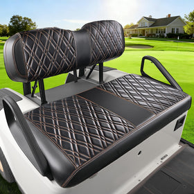 Drive Up EZGO TXT black leather-style seat cover with diamond cross pattern