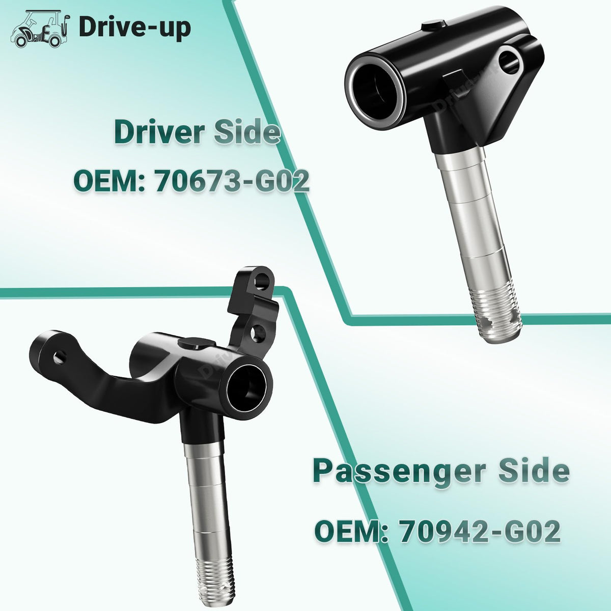 Drive Up EZGO TXT passenger-side spindle front end enhances ride control.
