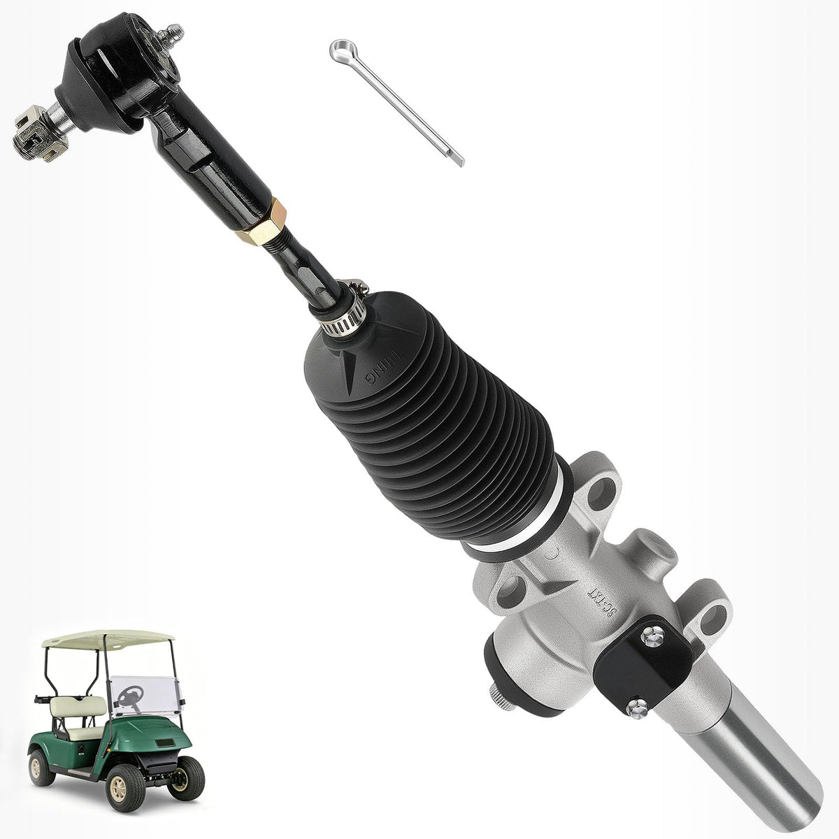 Drive Up EZGO TXT steering rack box shows durable steel construction for reliable steering.