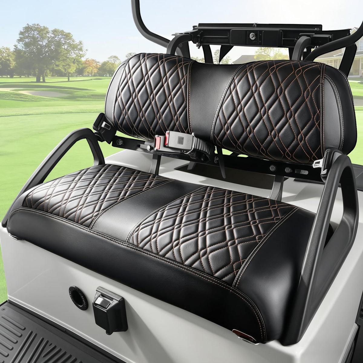 Drive Up front seat cover with diamond cross pattern protects Club Car DS upholstery.