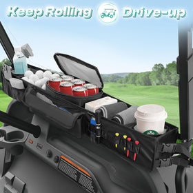 DRIVE UP front storage basket for EZGO TXT keeps balls and tees organized on course