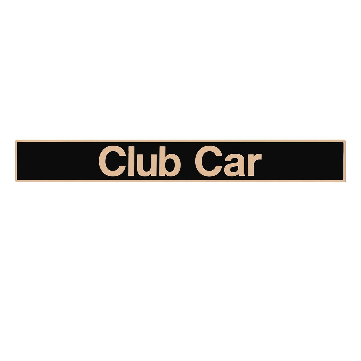 DRIVE UP nameplate front view on Club Car DS with black gold finish.