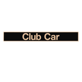 DRIVE UP nameplate front view on Club Car DS with black gold finish.
