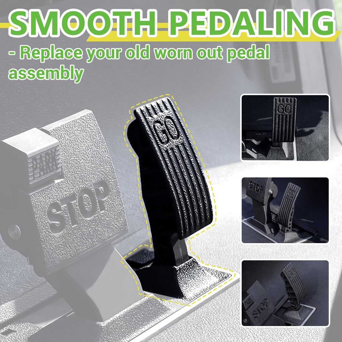 Drive Up front-view of pedal assembly highlighting durable materials and solid construction.